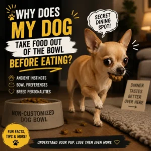 WHY DOES MY DOG SECRET DINING SPOT! TAKE FOOD OUT OF THE BOWL BEFORE EATING? Blog post for read cover Photo - Chihuahua puppy dog bowl